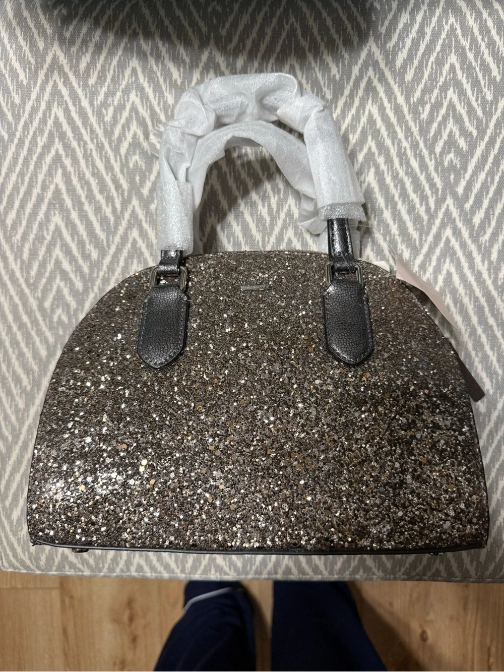 Kate Spade Mini Riley Laurel Way Glitter Gunmetal NWT and wrapping